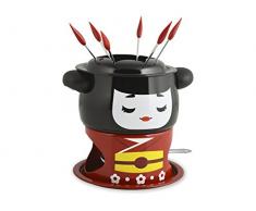 Home Dolly Service à Fondue, Bois/Métal, Noir, 11 Pièces