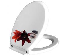 Bisk Lunette de WC en polypropylÃ¨ne avec abattant fermeture amortie Blanc/motif jardin zen