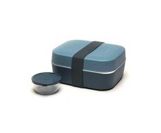 Amuse Basic, Boite Bento à déjeuner avec élastique. Multiples configurations 3 en 1 Grand format + boité étanche pour yaourt ou sauce. Couleur Gris/ Bleu.