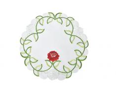 Bellanda 83735â40 Rond Sets de Table Env. 40 cm, Rond, Polyester, Satin, Broderie de qualité élégant grâce à la Rupture Travail Roses, Blanc/Rouge/Vert