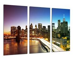 Tableau Moderne Photographique, Impression sur bois, Ville New York Nuit, 97 x 62 cm, ref. 26283