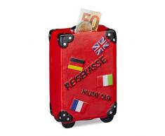 Relaxdays 10022334_47 BoÃ®te Ã©pargnes Vacances, Valise, Caisse Voyage, Tirelire, HxLxP : 14,5 x 9,5 x 5 cm, Rouge, env