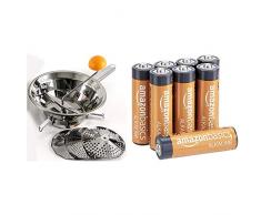 OMAC Moulin à legumes Emanuel 3 INOX + 3 grilles INOX à 24 cm & AmazonBasics Lot de 8 Piles alcalines Type AA 1,5 V 2875 mAh (Design Variable)