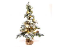 sHATCHI Centre de Table de cheminée LED pré-éclairé avec Pointes givrées et Pommes de pin floqué, Sapin de Noël avec Base en Toile de Jute pour décoration, Vert, 75 cm