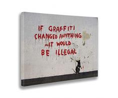 Cadre déjà encadré - Impression sur Toile Canvas - Banksy - If graffiti changed anything - Peintures modernes pour décoration maison design - chambre à coucher - divers formats XXL - 100x70 cm