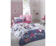 Cotton Box Parure de lit pour Enfant 160 x 220 cm Fuchsia Dark Blue White Pink