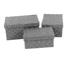 Franz müller flechtwaren 88617F13 lot de 3 boites de rangement avec couvercle-rectangle - 1 x 31 x 21 x 14 cm - 1 x 35 x 25 x 16 cm, 1 x 39 x 27 x 19 cm, nylonbandgeflecht, gris
