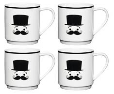 Kitchencraft en Porcelaine Anglaise Funny Face Brouillées empilage Mug, 340 ML â Blanc (Lot de 4), Multi/Couleur, Lot de 4, Porcelaine, Multi/Colour, 8.8 x 8.2 x 8.8 cm