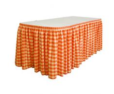 La Jupe de Table à Carreaux en Lin avec 25 l-Clips, Polyester, Blanc/Orange, 30-Ft x 29 , Lot de 26