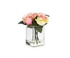 EUROCINSA 88427C21 Lot de 2 Roses en Plastique, Verre, 17 x 20 cm, Couleur Rose