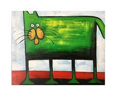 Legendarte - Tableau, Peinture Ã lhuile - Fond Simple pour Le Gros Chat Vert - cm. 40x50