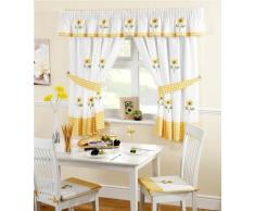 Elizabeth Arden Alan Symonds Paire de Rideaux de Cuisine plissés avec embrasses Motif Tournesol Rouge/Blanc 117 x 97 cm, Tissu, Rouge/Blanc, 168 x 122 x 0.1 cm