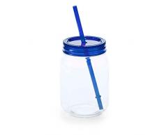 eBuyGB 600 ML Multi Couleur Mason Jam Cocktail Boire Bocal avec Straw-BP Gobelet de fête, X 2, sans BPA, Plastique, Bleu, 17.6 x 14.2 x 8.79 cm
