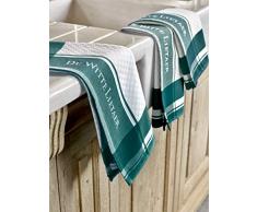 De Witte Lietaer DWL Lot 3 Torchons, 100% Coton, Blanc-Vert Sapin Ponderosa, 3/50x70 cm