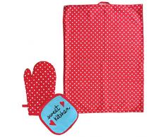 laroom 13755Â âÂ Set Torchon Cuisine et Gants Four Sweet Kitchen, Couleur Bleu, Rouge