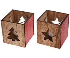 Mopec Photophore en Bois prÃ©dÃ©coupÃ© avec Motifs de NoÃ«l avec Verre et Bougie 7,5 x 8 cm