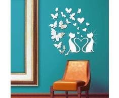 amovible AUTOCOLLANT mural chat miroir art PLUS PAPILLONS Vinyle DÃ©coration de maison DIY vivant chambre papier peint denfants cadeau 80x80 cm, Argent