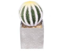 Aufora Cactus Rond Vert Artificiel en Gris Pot de Fleurs carré, 22