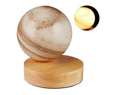 Relaxdays 10029492 table, aspect marbre, Lampe de chevet, Sphère, Boule, Luminaire, E27, Abat-jour diam. 15 cm, marron, bois, verre, fer, 60 W, 1 élément