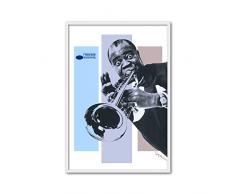 CUADRIMAN Design Tableau Louis Armstrong, Bois, Noir, Lilas et Bleu, 92Â x 62Â cm