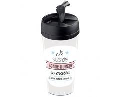 Wantit mugbonnehumeur Mug de Voyage Isotherme Personnalisable Bonne Humeur, Plastique, Beige/Rose/Bleu, 7,8 cm