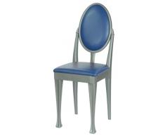 High Street Design Argent Lot de 6 chaises de salle à manger avec pieds Nuovo et bleu foncé simili cuir Coussins