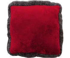 Enjoy Home P027RO045045, Coussin Flannel avec Bords Fausse Fourrure, Polyester, 45x45cm, Rouge