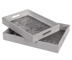 OOTB Plateau Blanc en Bois avec Paillettes Color Argent, Ensemble de 2, 40Â x 30Â cm et 35Â x 25Â cm