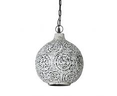 Relaxdays Lampe à suspension Patina style shabby chic oriental H x D: 145,5 x 27,5 cm luminaire plafond chaîne métal abat-jour boule, blanc