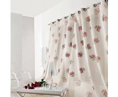 Linder 0169 /29/49842/377FR Voilage à Oeillets Valentine Motif Fleurs Blanc/Bordeaux 150 x 260 cm
