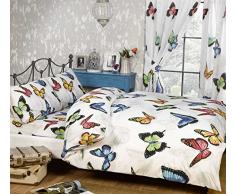 Papillons King Size Housse de Couette et Drap-Housse et Rideaux de lit Enfant