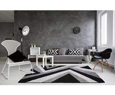 Serdim Rugs Tapis Moderne Zig ZagArea 100% polypropylÃ¨ne frisÃ© Noir/Gris 80 x 300 cm