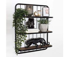 Madeleine Home Mimosa Ãtagère Murale Flottante à 3 étages avec Cadre en métal pour Cuisine, Salon, Chambre, Bureau, Noir, café, 61 x 17 x 76 cm