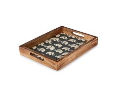 Penguin Home 3354 Blanc sur Ãléphant Gris Impression en Bois Servant Petit Lit Plateau Vintage Rétro Cuisine Rangement