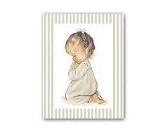 CUADRIMAN nar-r-03-bt Tableau Fille Rezando, Bois, Beige, 43Â x 33Â cm