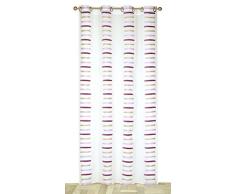 HomeMaison Voilage en Etamine avec Petit Jacquard Horizontal, Polyester, Lilas, 240x140 cm