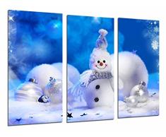 Tableau Moderne Photographique, Impression sur bois, Noël, peluche Noël bonhomme de neige, bleu et blanc, 97 x 62 cm, ref. 26998