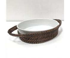 BYRMAY I Plat ovale porcelaine M I Rotin