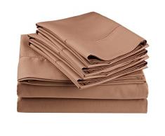 Impressions Superior - Ensemble de Drap de lit, 198 x 203 cm, Ã Ourlet Cousu, 600 Fils au Pouce carrÃ© avec taies doreiller, Coton mÃ©langÃ©, Taupe