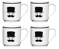 Kitchencraft en Porcelaine Anglaise Funny Face Brouillées empilage Mug, 340 ML â Blanc (Lot de 4), Multi/Couleur, Lot de 4, Porcelaine, Multi/Colour, 8.8 x 8.2 x 8.8 cm