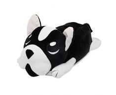 Frenchie Chaussons Peluche Bouledogue français Noir et Blanc Micro Peluche 100% Polyester