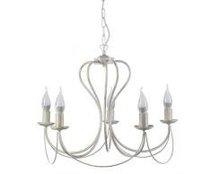 ONLI - lustre 5 bras en métal ivoire avec nuances dorées