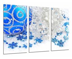 Tableau Moderne Photographique, Impression sur bois, Fond de neige de décoration de Noël, boule et flocon de neige bleu, 97 x 62 cm, ref. 26904