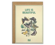 Message Earth 3264144 Carte Double Eco-Design avec Enveloppe Motif Life is Beautiful Beige Papier RecyclÃ© 16,3 x 12,15 cm