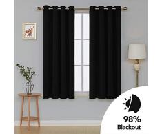 Deconovo Rideau Occultant Isolant Thermique Chambre Fille à Oeillet Fenêtre Cuisine Salon Désign Moderne 2 Pcs, Noir, 140x229cm