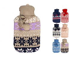 Bouillotte 2L avec Housse Pompons - Double lamelle - Motif AlÃ©atoire