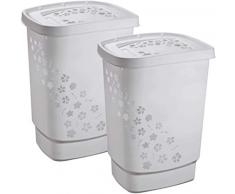 Rotho Flower Lot de 2 paniers à Linge 55 L, Plastique (PP) sans BPA, Gris, 44,7 x 34,7 x 60,5 cm