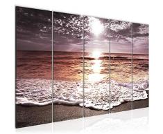 Tableau decoration murale Le soleil couchant sur la plage 150 x 60 cm - XXL Impression sur Toile Salon Appartment 5 Parties - prÃªt Ã accrocher - 600056c