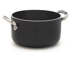 Pentole Agnelli ALSA2104SSPI20 Casserole Haute Aluminium Alblack, épaisseur 5 mm, Fond à Induction 10 mm, avec 2 poignées en Acier Inoxydable, 20 cm, Noir