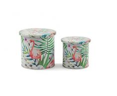Villa dEste Home Tivoli Set Jungle bocaux Flamant Rose, métal, Multicolore, 18 x 17 x 17 cm